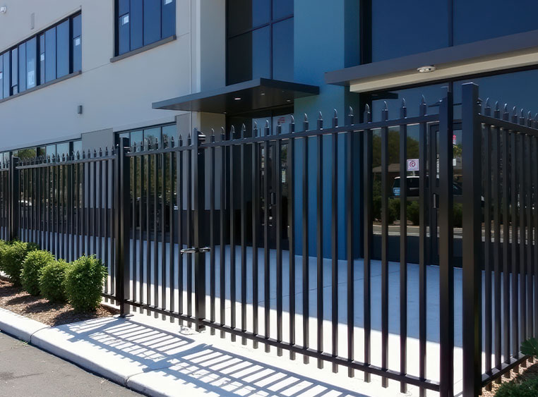 a gate in front of a building