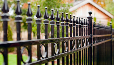 a close up of a metal fence